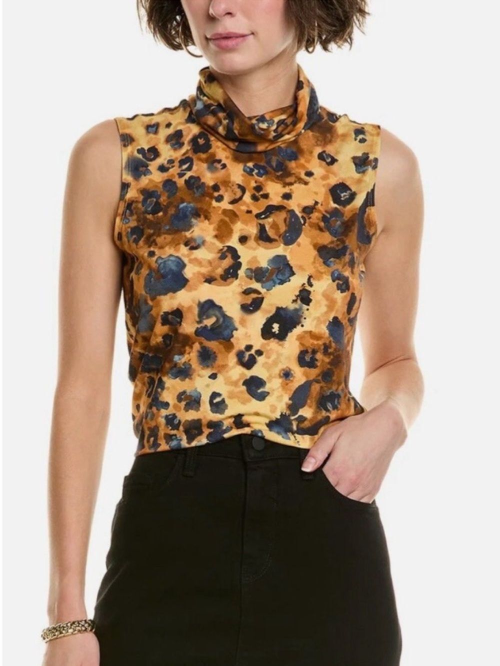 L'Agence Ceci Sleeveless Turtleneck Top Animal Leopard Print SP Small Career